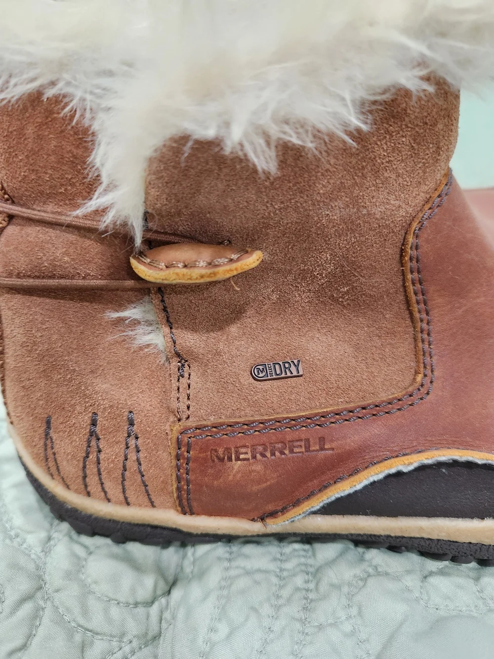 Merrell Women's Brown Leather Fur-Trim Waterproof Winter Ankle Boots